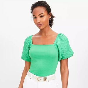 LOFT | Tie Back Bubble Sleeve Mixed Media Top
